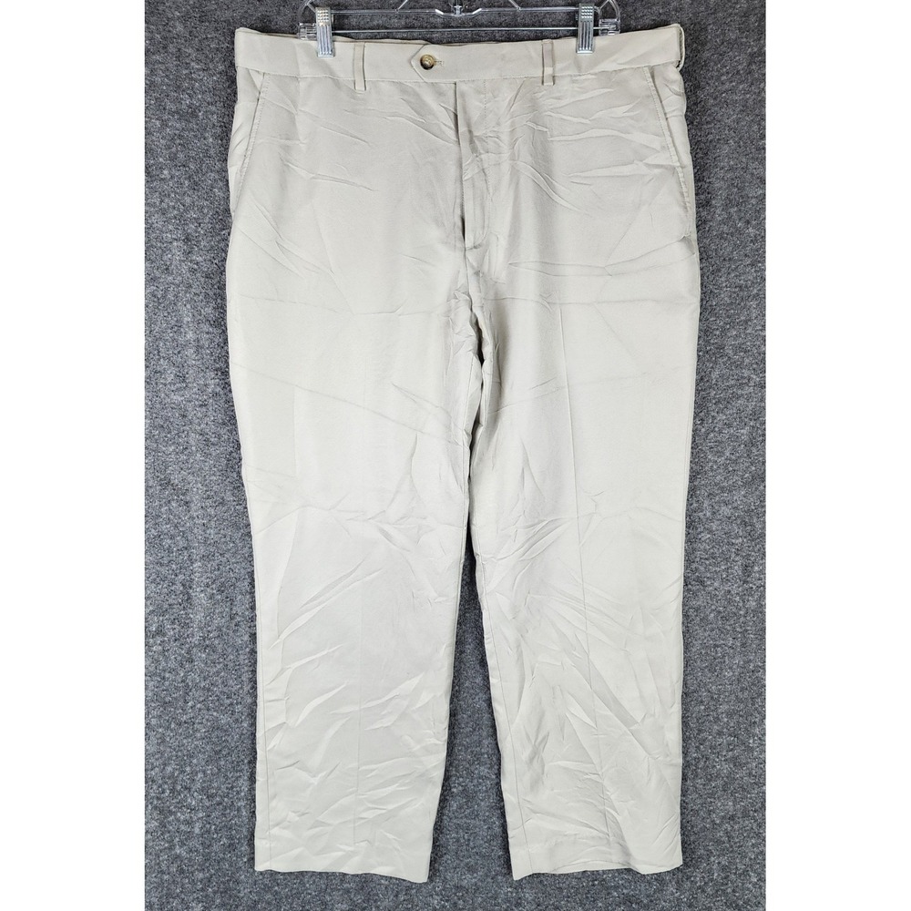 Stafford Dress Pants Mens 38x30 Classic Fit Travel Khaki Performance Microfiber